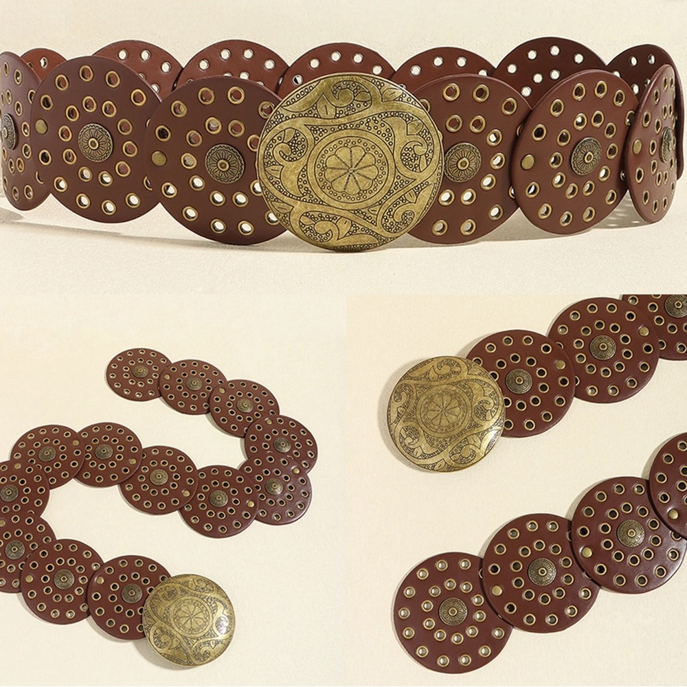 Bohemian Embroidered Disc Leather Belt - Picture 2 of 3
